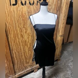 White Fox Boutique Black Mini Dress with Pearl Details